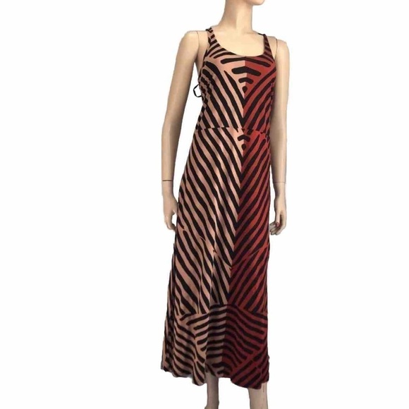 LOFT maxi dress Chevron brown, black& orange - Picture 3 of 13